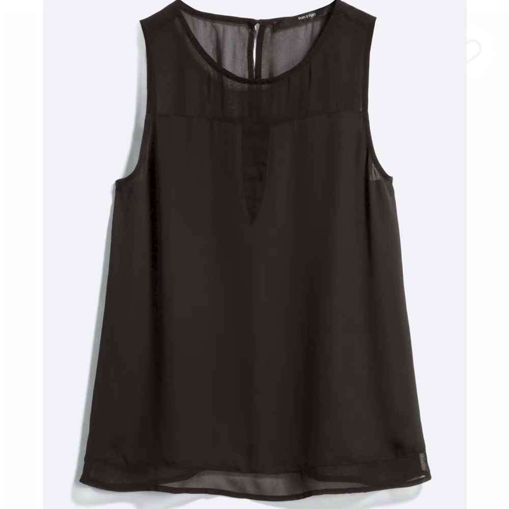 Fun2Fun Payne Sheer Detail Blouse Sleeveless Black Top Medium No Tag